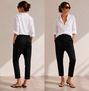 Nili Lotan 8 Paris Pants Drop Crotch Slouchy Trousers Crop Jet Black NWT! $495